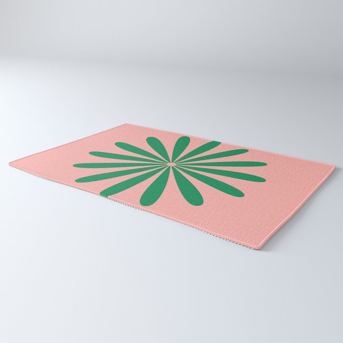 Big Daisy Retro Minimalist Flower Pink and Green Rug Gallery Image 3