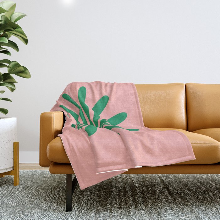 Big Daisy Retro Minimalist Flower Pink and Green Throw Blanket Gallery Image 1