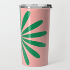 Big Daisy Retro Minimalist Flower Pink and Green Travel Mug Gallery Image 2