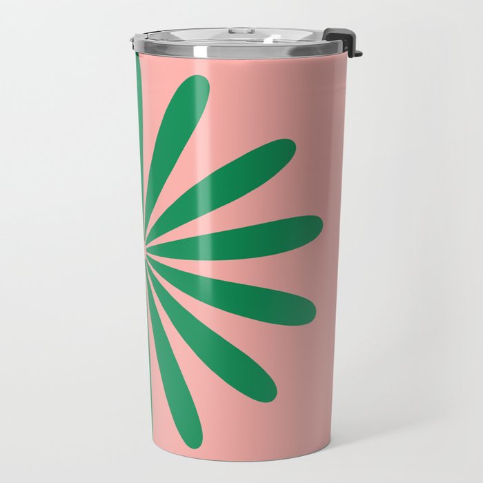 Big Daisy Retro Minimalist Flower Pink and Green Travel Mug Gallery Image 2