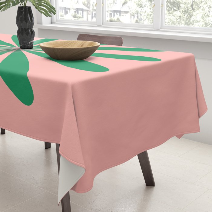 Big Daisy Retro Minimalist Flower Pink and Green Tablecloth Gallery Image 3