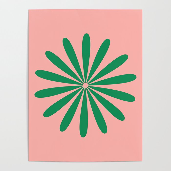 Big Daisy Retro Minimalist Flower Pink and Green Poster Gallery Image 4