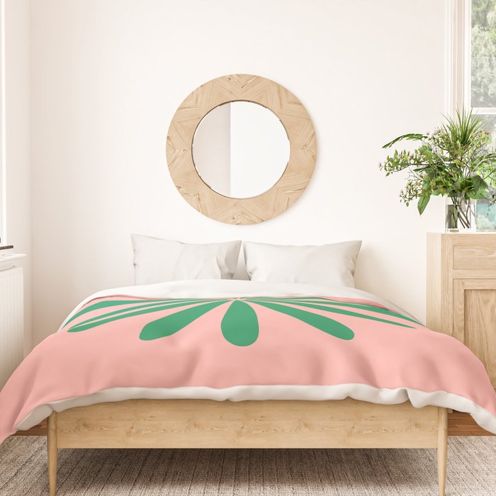Big Daisy Retro Minimalist Flower Pink and Green Duvet Cover Gallery Image 3