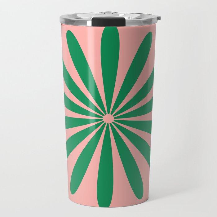 Big Daisy Retro Minimalist Flower Pink and Green Travel Mug Gallery Image 1