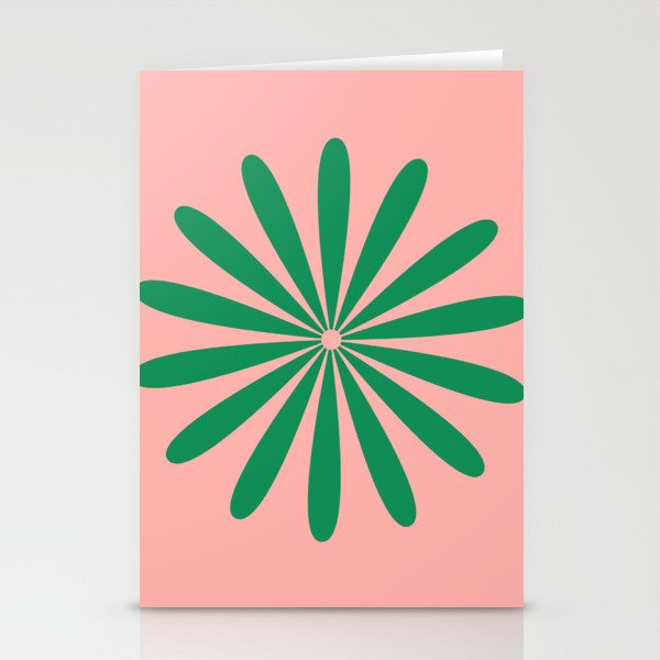 Big Daisy Retro Minimalist Flower Pink and Green Stationery Card Gallery Image 2
