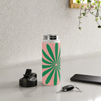 Big Daisy Retro Minimalist Flower Pink and Green Water Bottle Gallery Image 4
