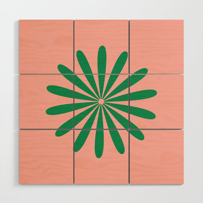 Big Daisy Retro Minimalist Flower Pink and Green Wood Wall Art Gallery Image 1