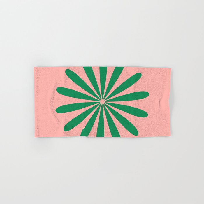 Big Daisy Retro Minimalist Flower Pink and Green Bath Towel Gallery Image 1