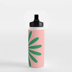 Big Daisy Retro Minimalist Flower Pink and Green Water Bottle Gallery Image 2