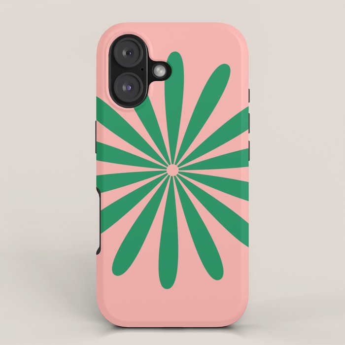 Big Daisy Retro Minimalist Flower Pink and Green iPhone Case Gallery Image 1