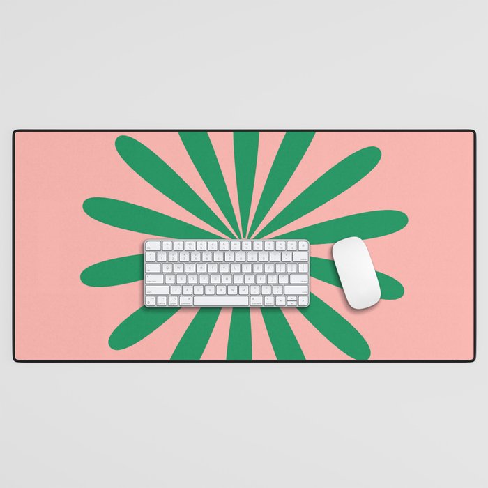 Big Daisy Retro Minimalist Flower Pink and Green Desk Mat Gallery Image 1