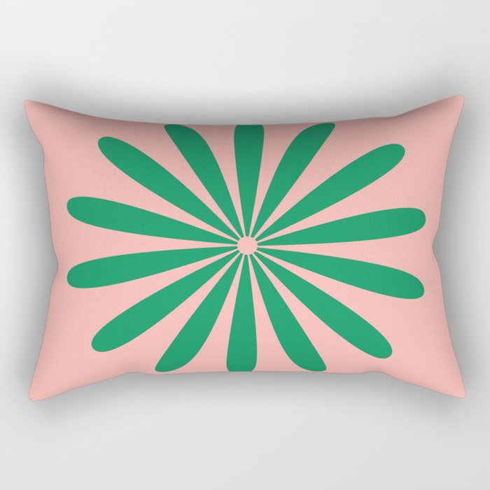 Big Daisy Retro Minimalist Flower Pink and Green Rectangular Pillow Gallery Image 2