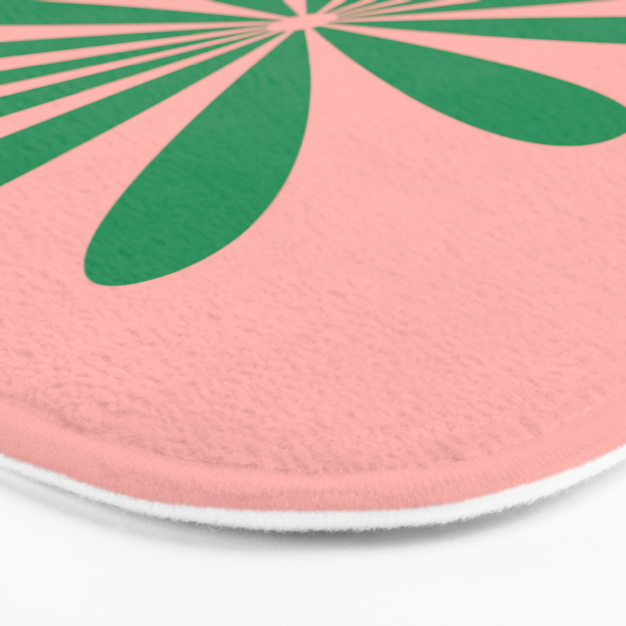 Big Daisy Retro Minimalist Flower Pink and Green Bath Mat Gallery Image 3