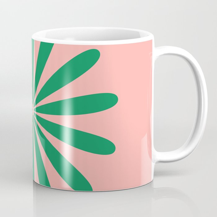 Big Daisy Retro Minimalist Flower Pink and Green Coffee Mug Gallery Image 1