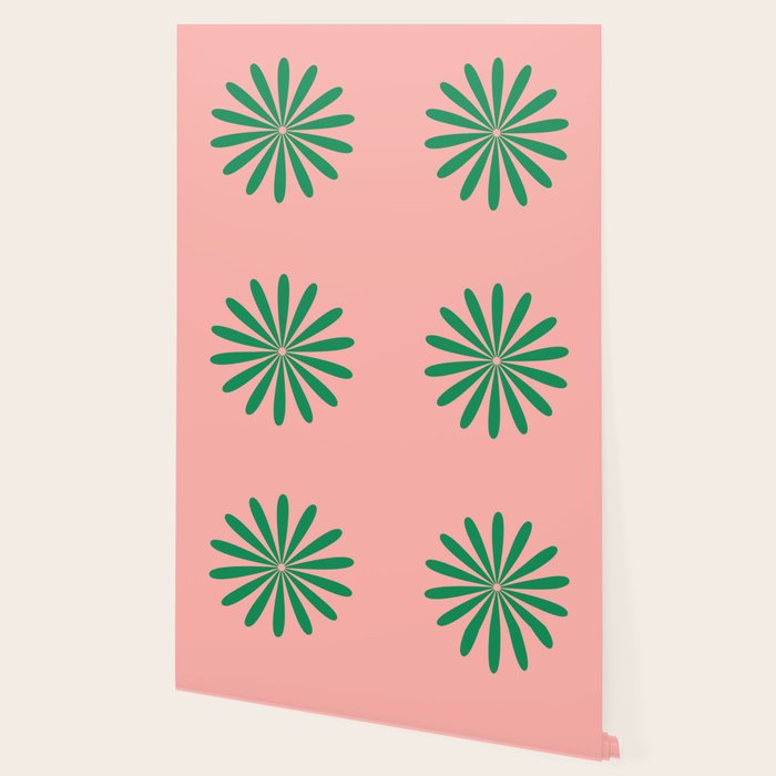 Big Daisy Retro Minimalist Flower Pink and Green Wallpaper Gallery Image 2