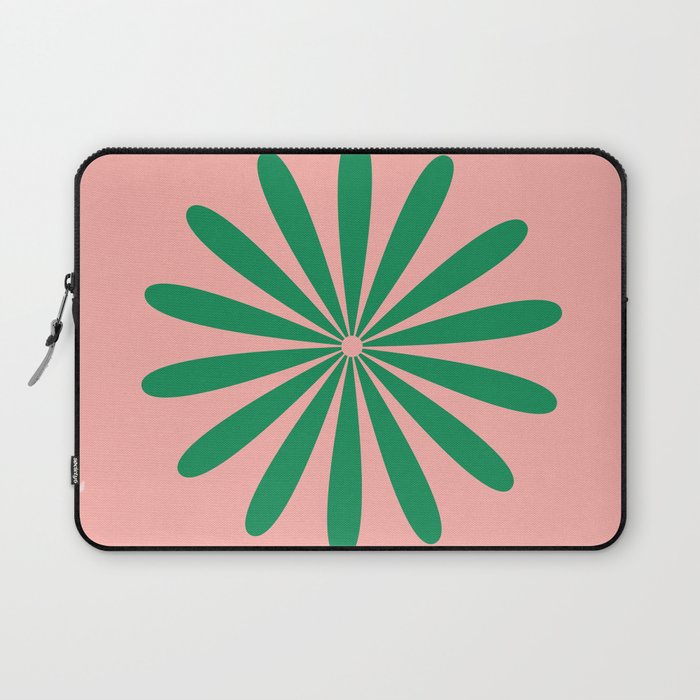 Big Daisy Retro Minimalist Flower Pink and Green Laptop Sleeve Gallery Image 1