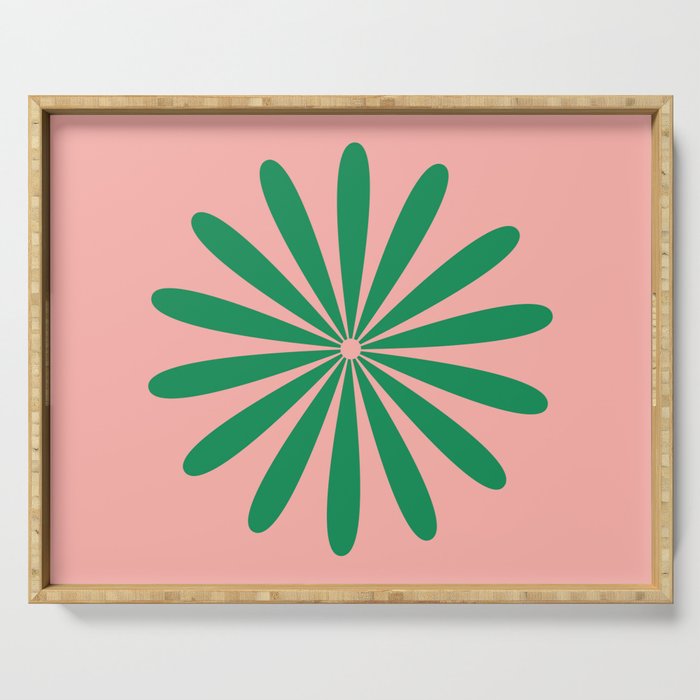 Big Daisy Retro Minimalist Flower Pink and Green Serving Tray Gallery Image 1