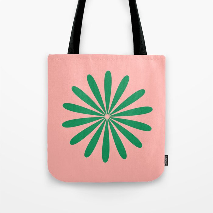 Big Daisy Retro Minimalist Flower Pink and Green Tote Bag Gallery Image 1