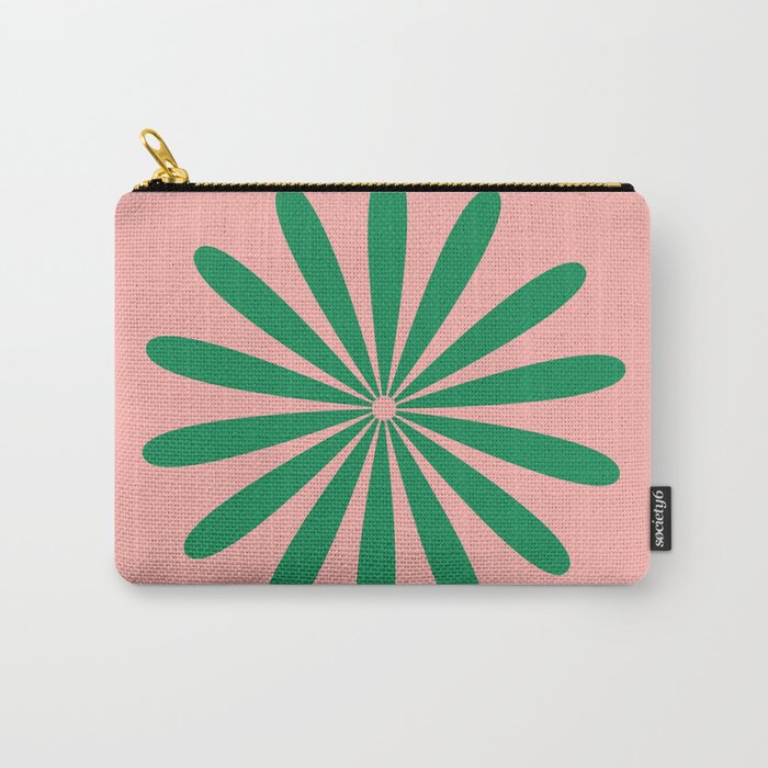 Big Daisy Retro Minimalist Flower Pink and Green Carry All Pouch Gallery Image 1