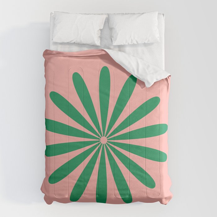 Big Daisy Retro Minimalist Flower Pink and Green Comforter Gallery Image 6