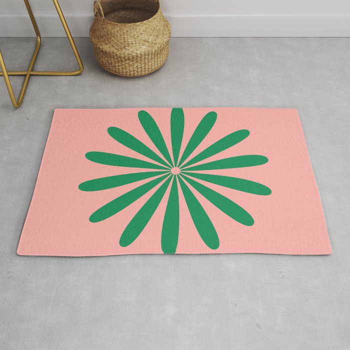 Big Daisy Retro Minimalist Flower Pink and Green Rug Gallery Image 1