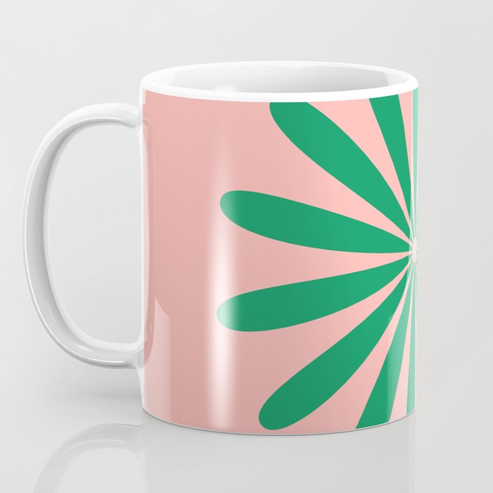 Big Daisy Retro Minimalist Flower Pink and Green Coffee Mug Gallery Image 3