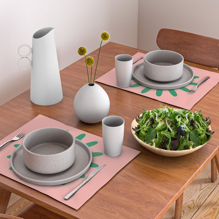Big Daisy Retro Minimalist Flower Pink and Green Placemat Gallery Image 2
