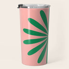 Big Daisy Retro Minimalist Flower Pink and Green Travel Mug Gallery Image 3