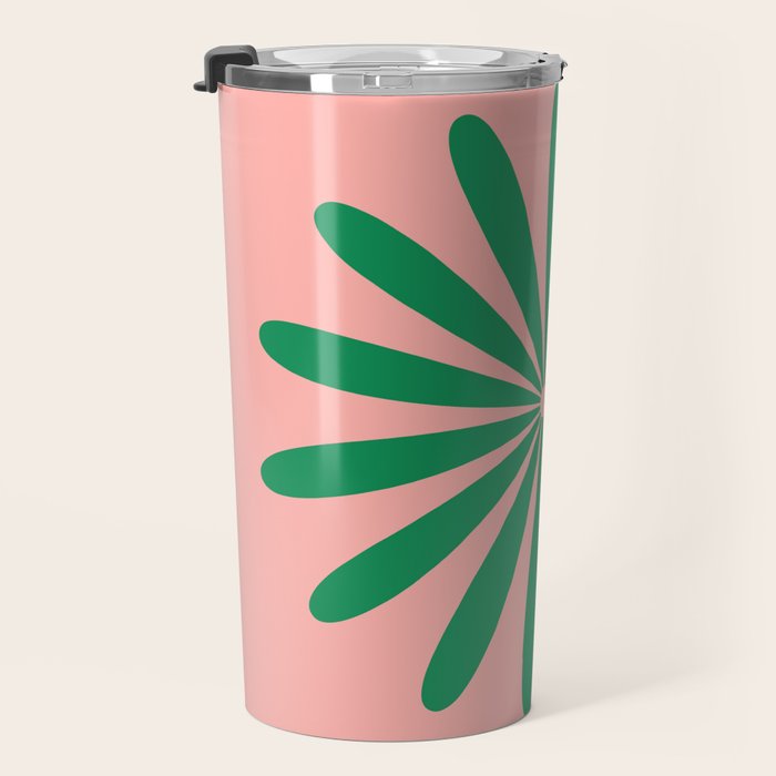 Big Daisy Retro Minimalist Flower Pink and Green Travel Mug Gallery Image 3