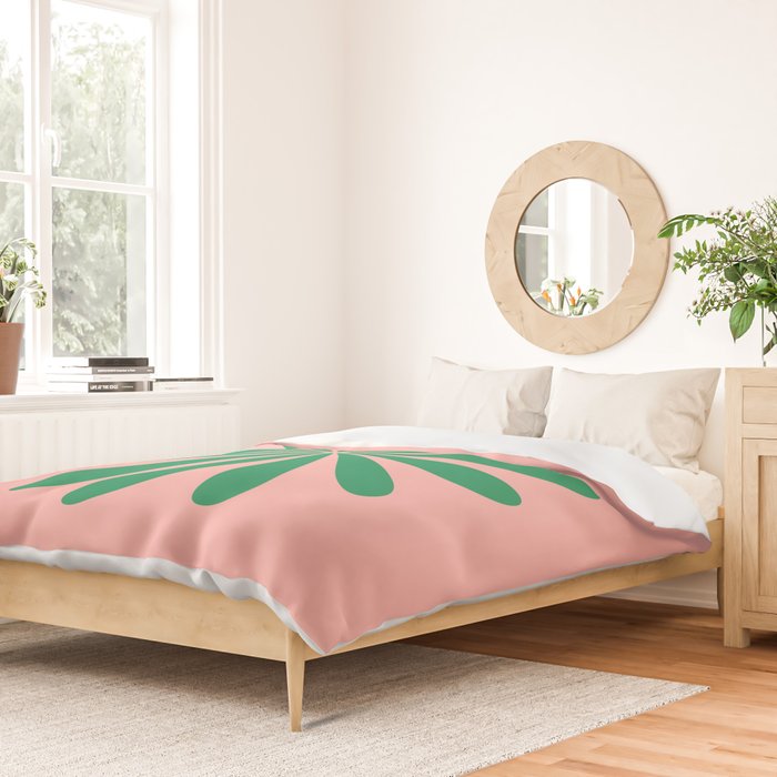 Big Daisy Retro Minimalist Flower Pink and Green Duvet Cover Gallery Image 2