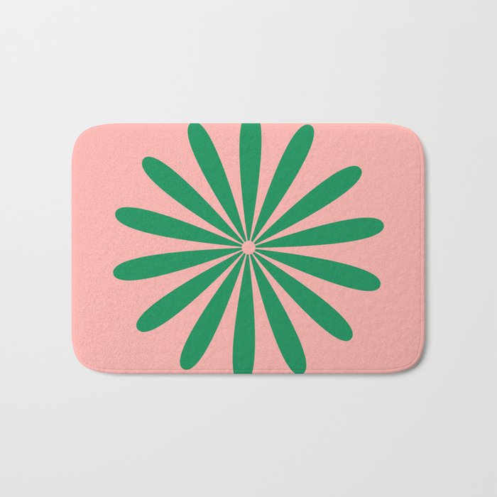 Big Daisy Retro Minimalist Flower Pink and Green Bath Mat Gallery Image 1