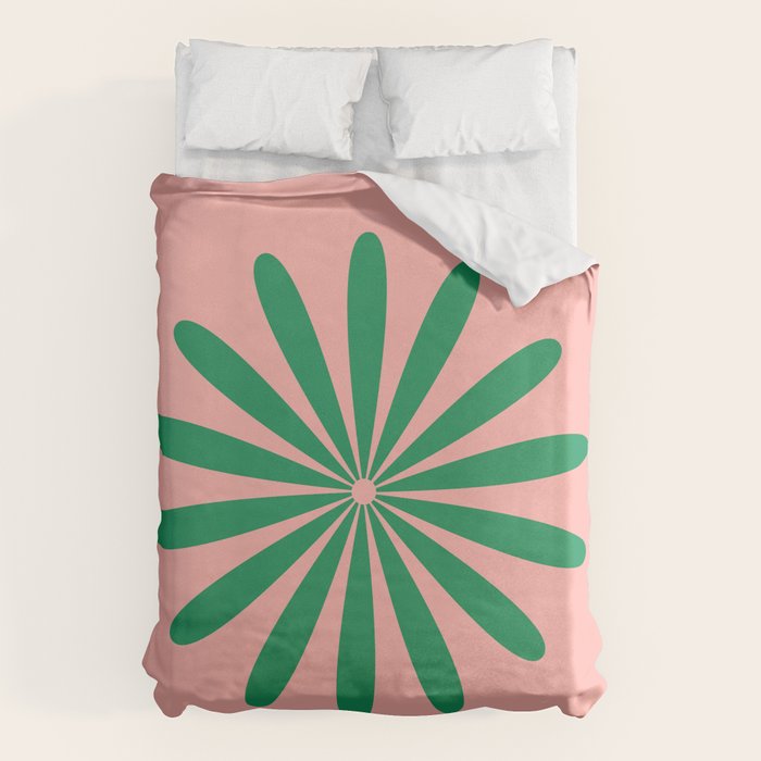 Big Daisy Retro Minimalist Flower Pink and Green Duvet Cover Gallery Image 6