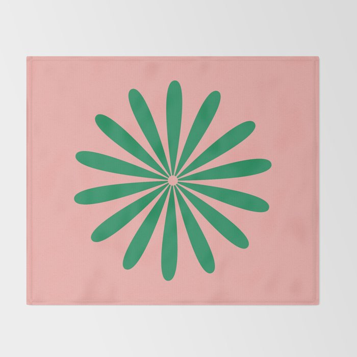 Big Daisy Retro Minimalist Flower Pink and Green Throw Blanket Gallery Image 2