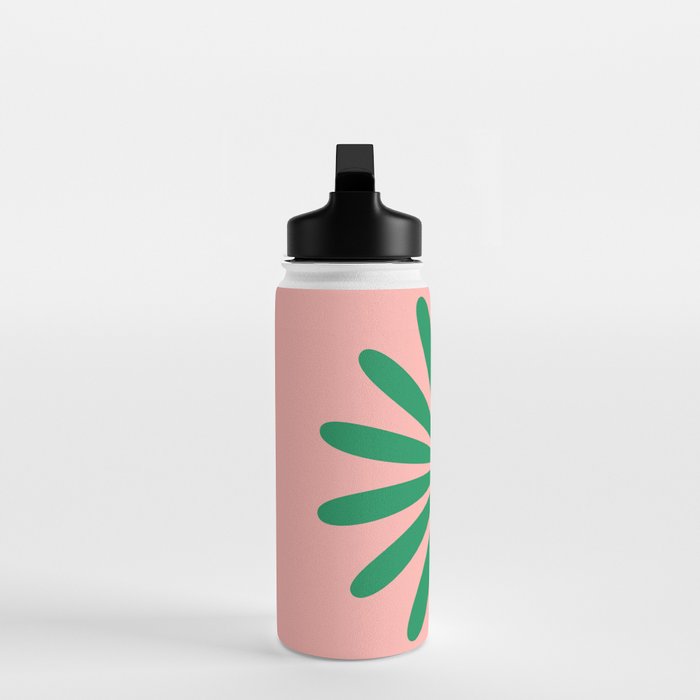 Big Daisy Retro Minimalist Flower Pink and Green Water Bottle Gallery Image 3