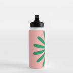 Big Daisy Retro Minimalist Flower Pink and Green Water Bottle Gallery Image 3