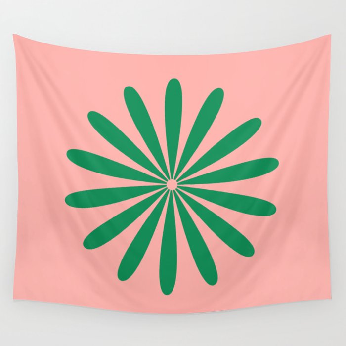 Big Daisy Retro Minimalist Flower Pink and Green Wall Tapestry Gallery Image 4
