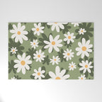 Flower Market London, Retro Daisies  Print, Green Ditsy Pattern Welcome Mat Gallery Image 1