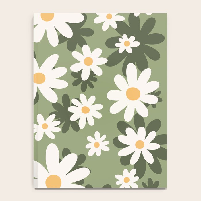 Flower Market London, Retro Daisies  Print, Green Ditsy Pattern Notebook Gallery Image 4