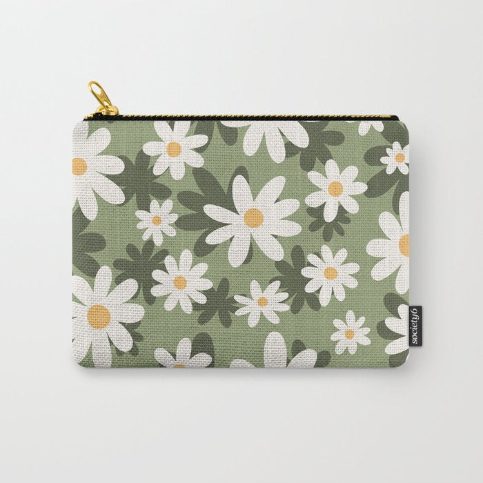 Flower Market London, Retro Daisies  Print, Green Ditsy Pattern Carry All Pouch Gallery Image 1