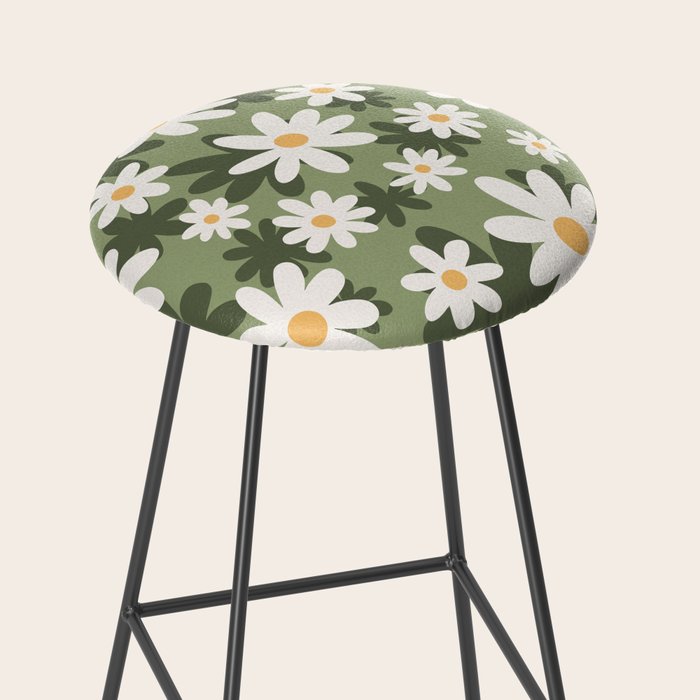 Flower Market London, Retro Daisies  Print, Green Ditsy Pattern Stool Gallery Image 2