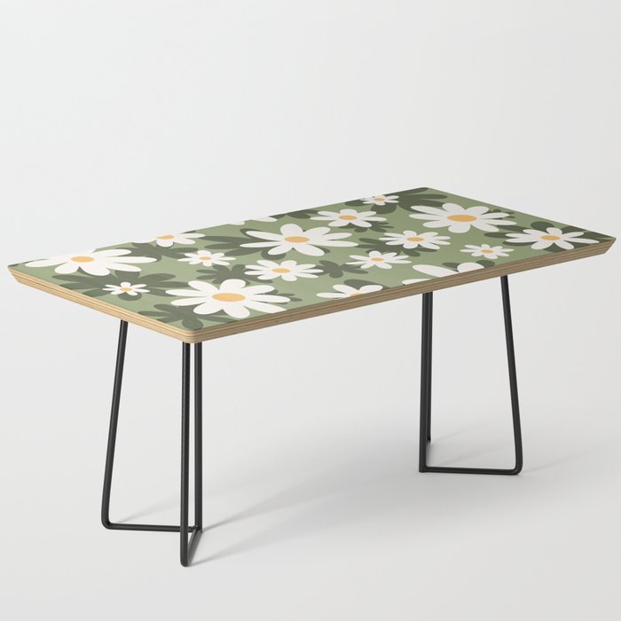 Flower Market London, Retro Daisies  Print, Green Ditsy Pattern Coffee Table Gallery Image 1