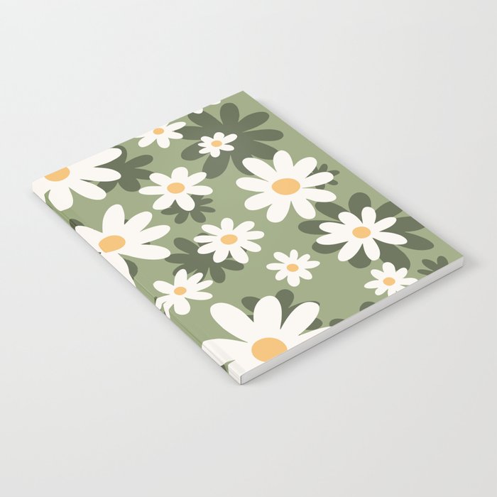 Flower Market London, Retro Daisies  Print, Green Ditsy Pattern Notebook Gallery Image 2