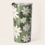 Flower Market London, Retro Daisies  Print, Green Ditsy Pattern Travel Mug Gallery Image 3