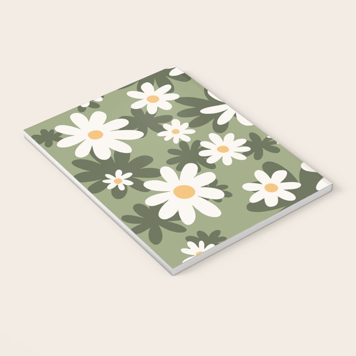 Flower Market London, Retro Daisies  Print, Green Ditsy Pattern Notebook Gallery Image 3