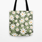 Flower Market London, Retro Daisies  Print, Green Ditsy Pattern Tote Bag Gallery Image 1