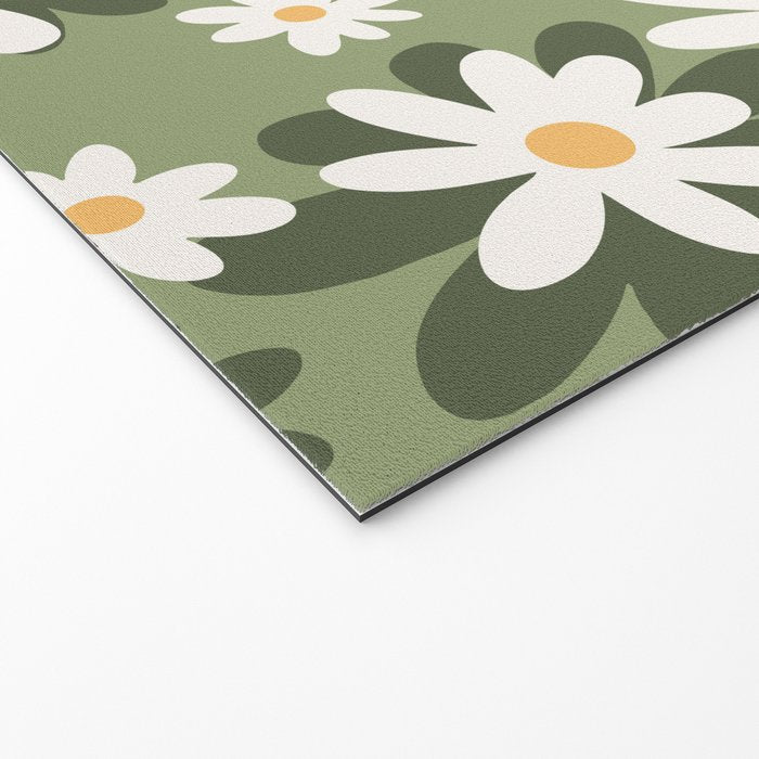 Flower Market London, Retro Daisies  Print, Green Ditsy Pattern Welcome Mat Gallery Image 2