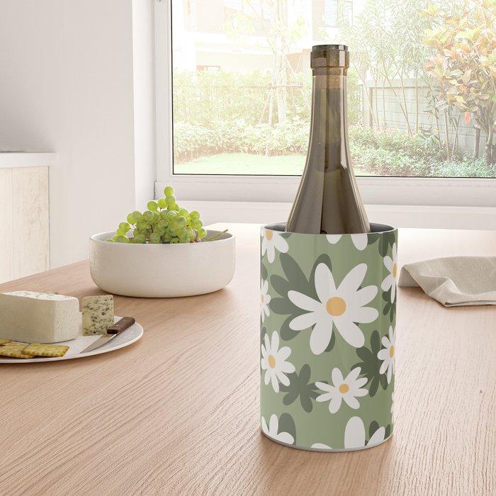 Flower Market London, Retro Daisies  Print, Green Ditsy Pattern Wine Chiller Gallery Image 4
