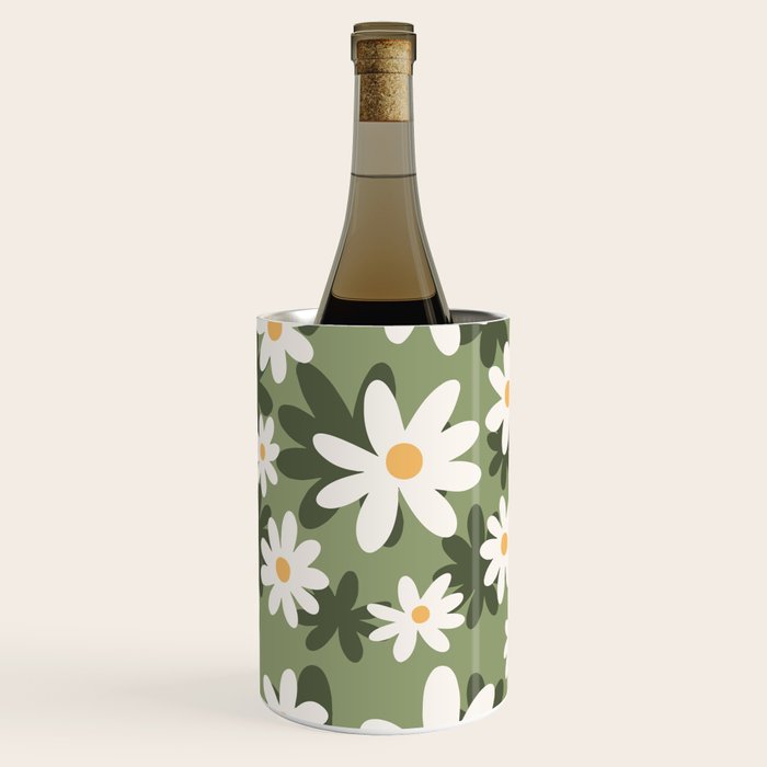 Flower Market London, Retro Daisies  Print, Green Ditsy Pattern Wine Chiller Gallery Image 1