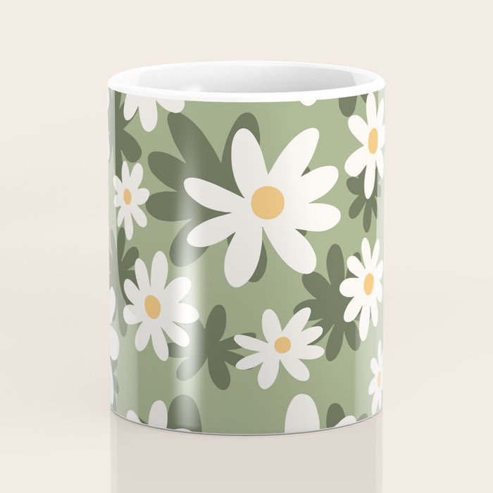 Flower Market London, Retro Daisies  Print, Green Ditsy Pattern Coffee Mug Gallery Image 4