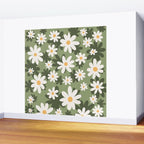 Flower Market London, Retro Daisies  Print, Green Ditsy Pattern Wall Mural Gallery Image 2